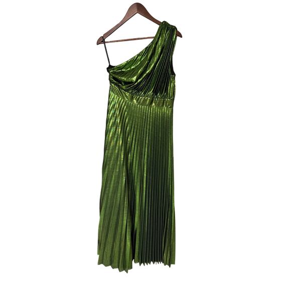 AOMEI Women's Luxury Metallic One Shoulder Sleeveless Elegant Pleated Long Dress - Picture 3 of 10